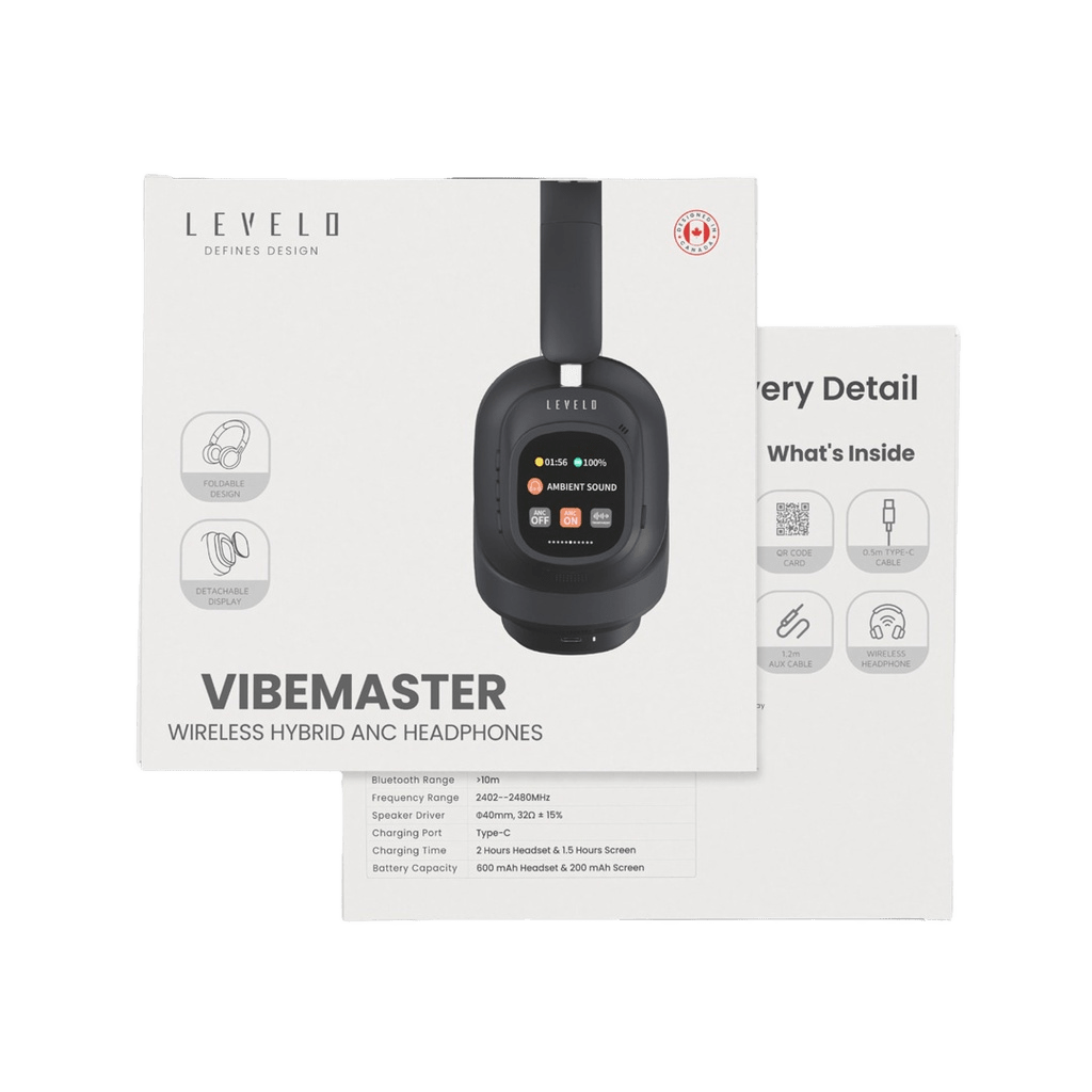 سماعة Levelo VibeMaster اللاسلكية الهجينة ANC - أسود