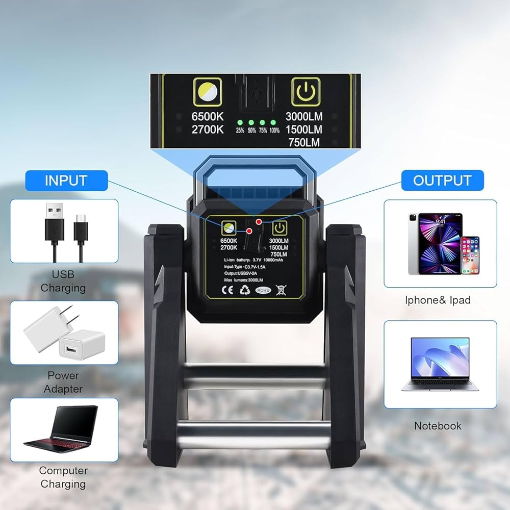كشاف أضاءة LED محمول قابل لإعادة الشحن