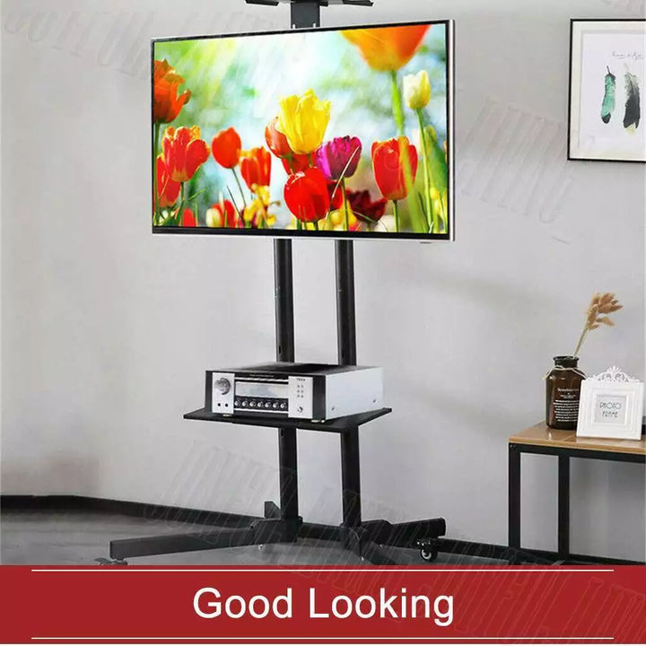 حامل تلفزيون بلازما LCD أسود LED مقاس 32 إلى 65 بوصة بعجلات