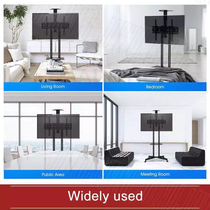 حامل تلفزيون بلازما LCD أسود LED مقاس 32 إلى 65 بوصة بعجلات