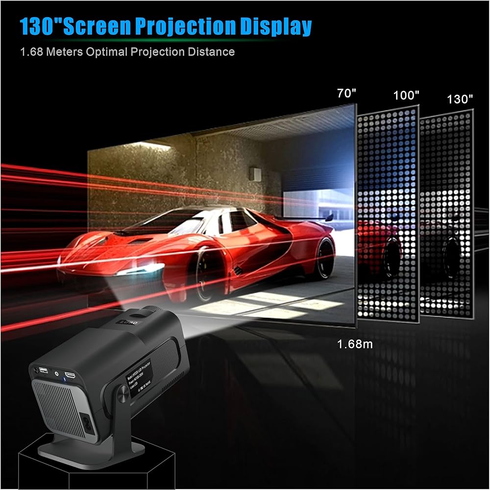 جهاز عرض صغير 150 بوصة،4K  متوافق مع HDMI وUSB وعصا التلفزيون والمحمول والهاتف