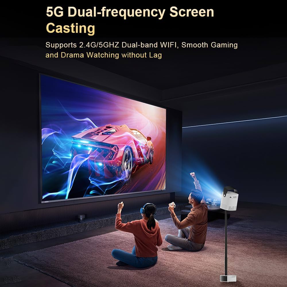جهاز عرض سينمائي بتقنية البلوتوث مع 5G 1080P للأماكن الخارجية، سعة 4500 لومن،، جهاز عرض فيديو LED