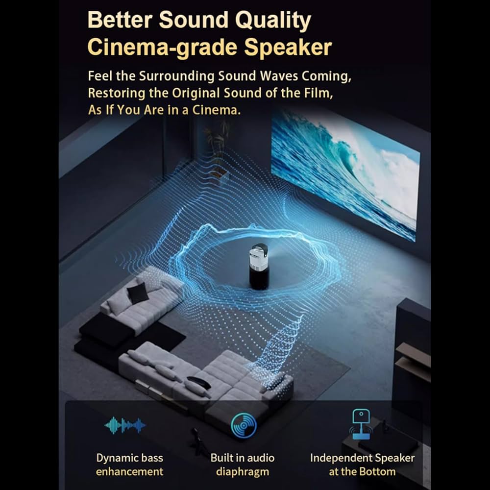 جهاز عرض سينمائي بتقنية البلوتوث مع 5G 1080P للأماكن الخارجية، سعة 4500 لومن،، جهاز عرض فيديو LED