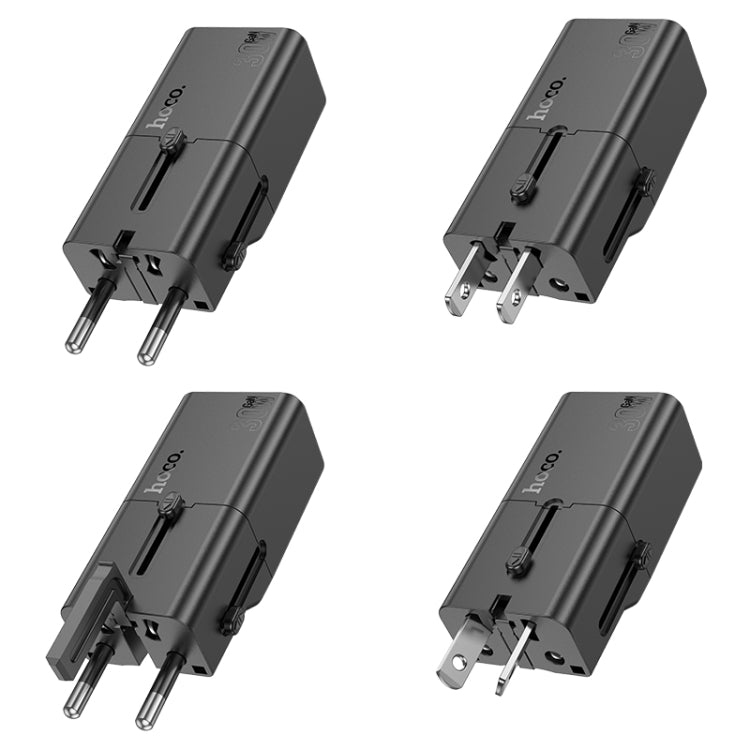 شاحن سفر عالمي hoco AC25 Mini أحادي المنفذ PD30W مع كابل من النوع C إلى 8 دبابيس (أسود)