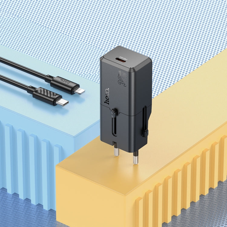 شاحن سفر عالمي hoco AC25 Mini أحادي المنفذ PD30W مع كابل من النوع C إلى 8 دبابيس (أسود)