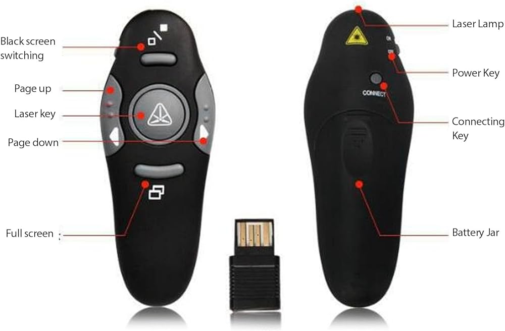 Presentation Clicker Wireless Presenter، جهاز عرض لاسلكي بتردد 2.4 جيجاهرتز مع مسافة تحكم عن بعد 15 مترًا، يعمل مع Powerpointer على أنظمة Windows/MAC