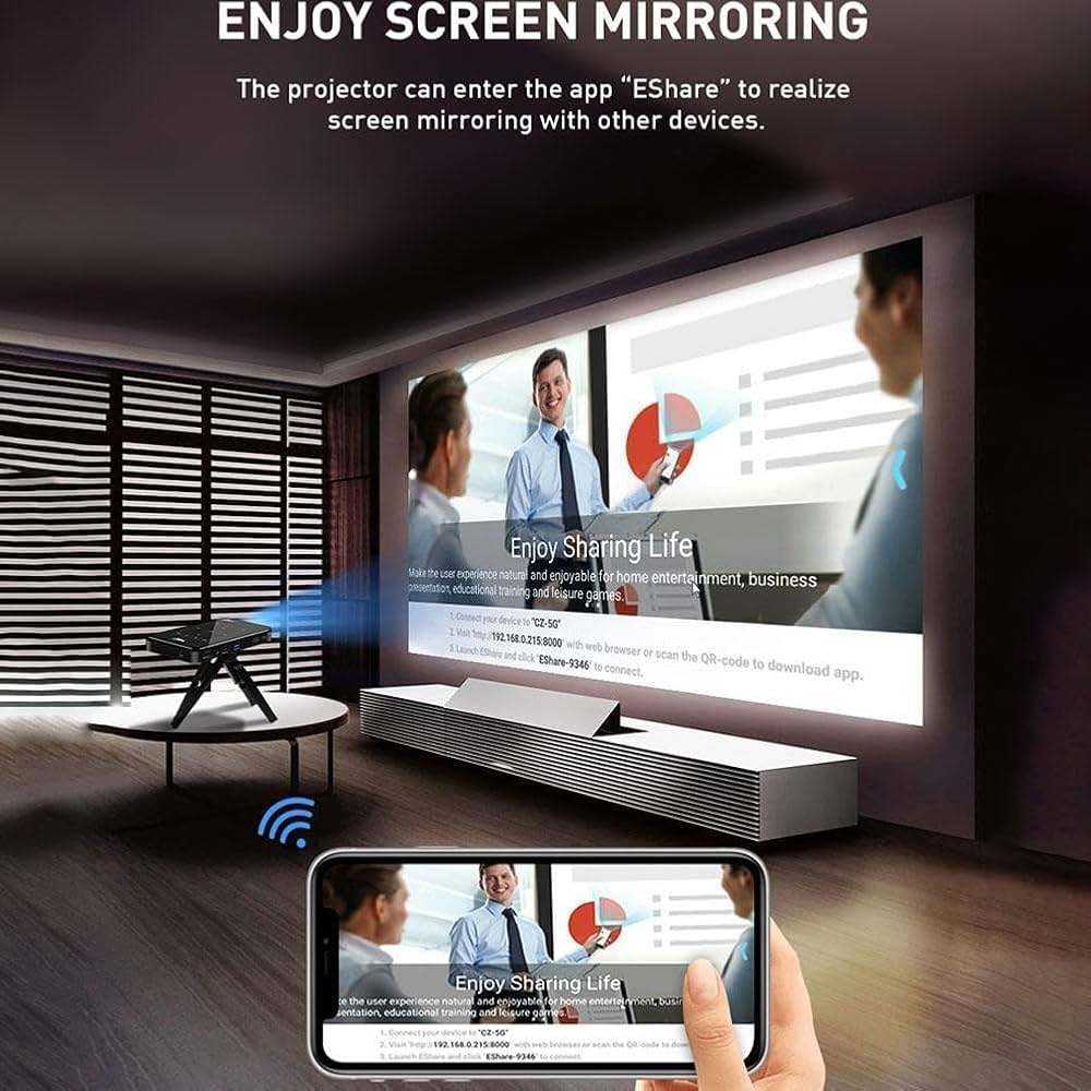 جهاز عرض صغير 4K HD DLP Bluetooth 4.2 حامل ثلاثي القوائم 4500 مللي أمبير في الساعة للمكتب والسفر والتخييم في الهواء الطلق