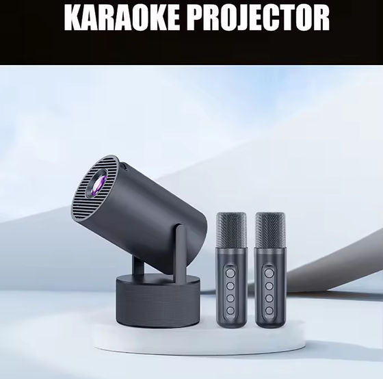 جهاز عرض مسرح منزلي HY300 Pro KTV مزود بمكبر صوت مدمج وميكروفون كاريوكي