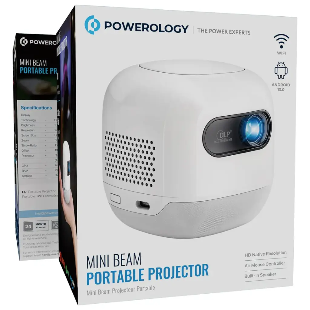 Powerology Mini Beam Portable Projector - White