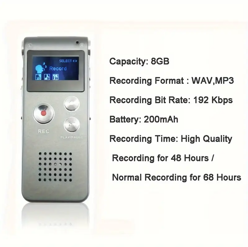 MP3 مسجل صوت رقمي بسعة 8 جيجابايت مع مشغل