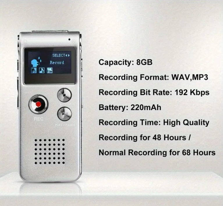 MP3 مسجل صوت رقمي بسعة 8 جيجابايت مع مشغل