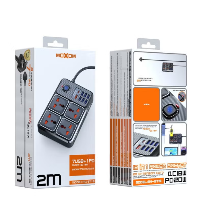 Moxom Power Strip and Charger USB Ports, PD Port Fast Charging 20W and 4 AC Power Sockets 2500W Max Outlets MX-ST15