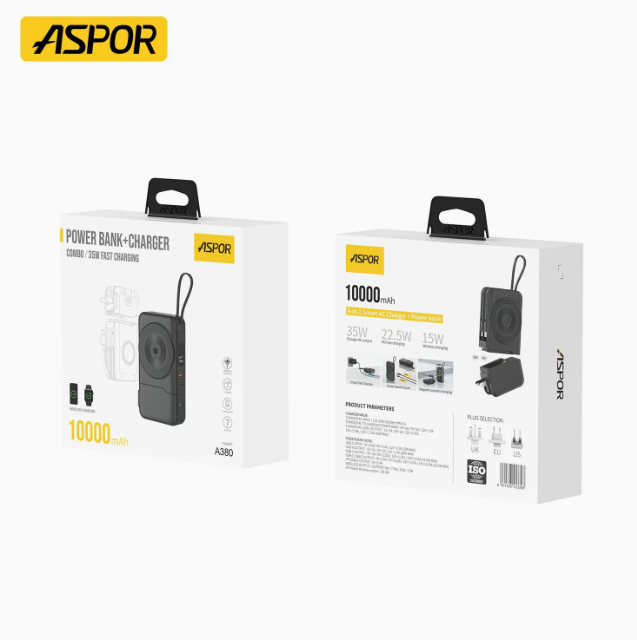 Aspor A380 22.5 واط USB-Cبنك طاقة فائق السرعة للشحن اللاسلكي 15 واط لمعظم الأجهزة