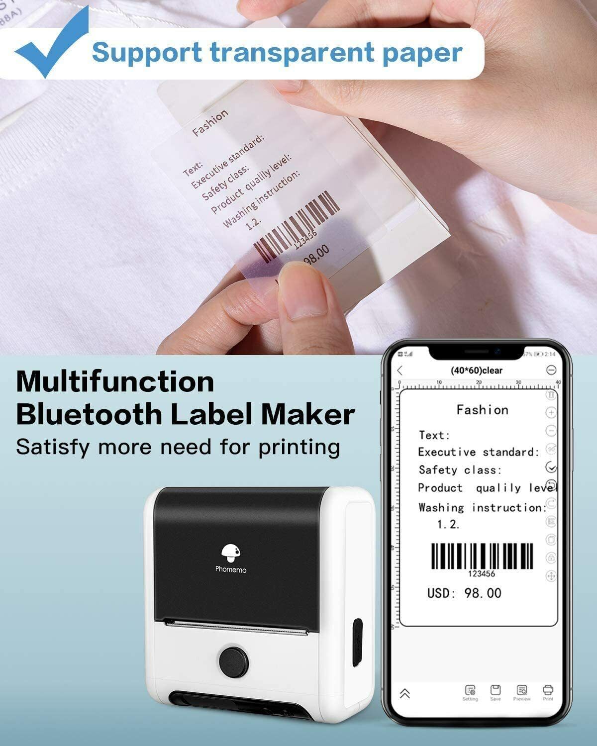 Phomemo Printer Labels 40x30mm/230Pcs Transparent